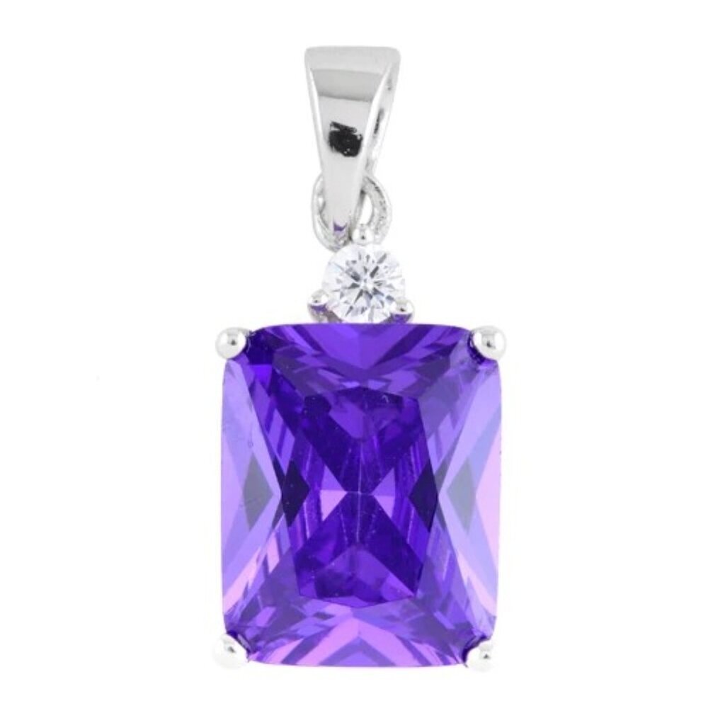 Sterling Silver Rectangular Amethyst Cz Pendant - image 2